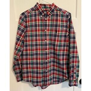 POLO RALPH LAUREN Boys Button SHIRT Long Sleeve RED BLue Green PLAID Sz XL 18-20